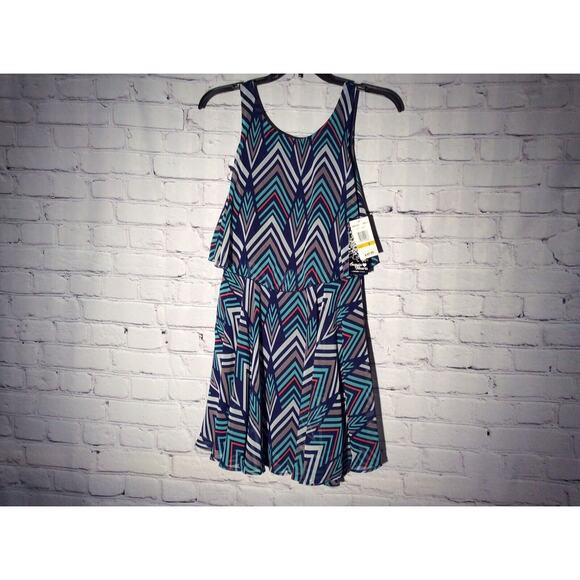 Sequin Hearts Women’s Dress Size 3 Sleeveless Chevron Design BlueTeal BeigeCoral - Picture 8 of 8